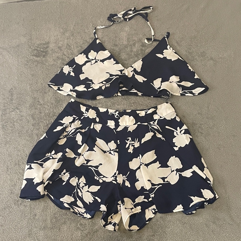 Papaya Floral Two-Piece Halter Top and Shorts Coord Set